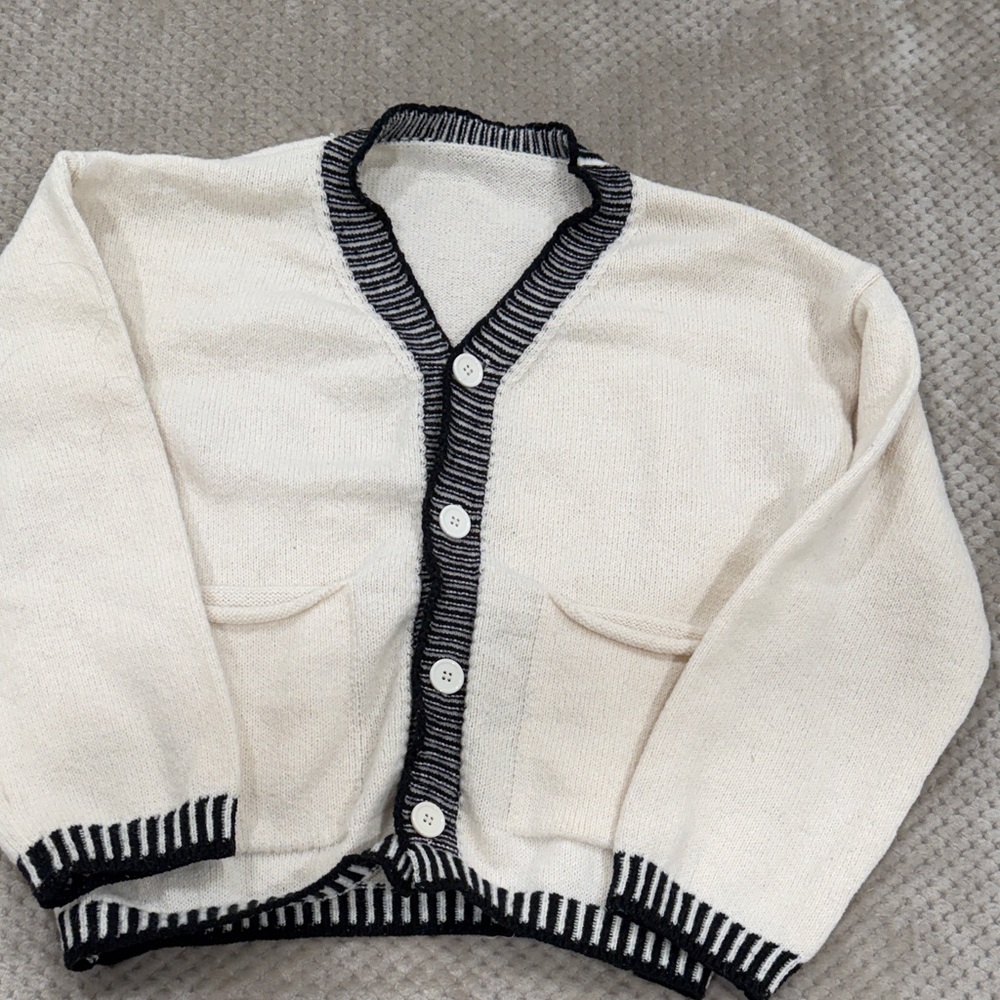 Amazon Essentials Cream and Black Women's Cardigan